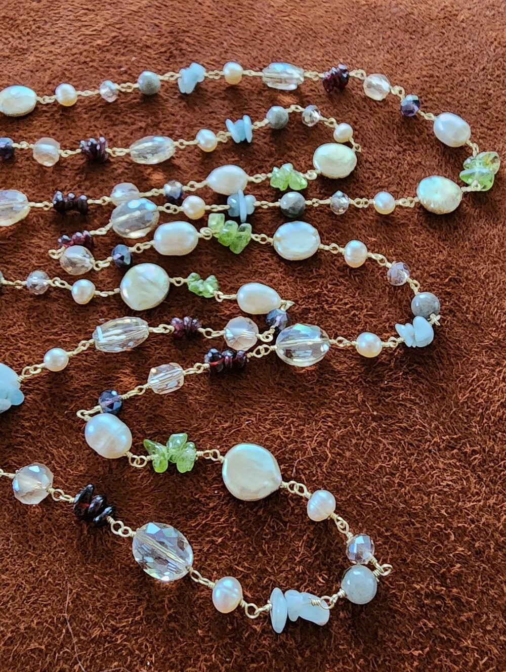 Real Pearl and Multi-Gem Station Long Necklace - Amethyst Baroque Chic